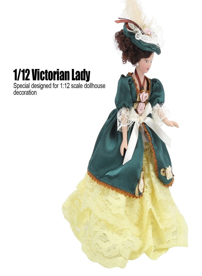 Zerodis Dollhouse People Victorian Lady, 1:12 Dollhouse Figures Model Mini Movable with Green Dress Hat - Image 3